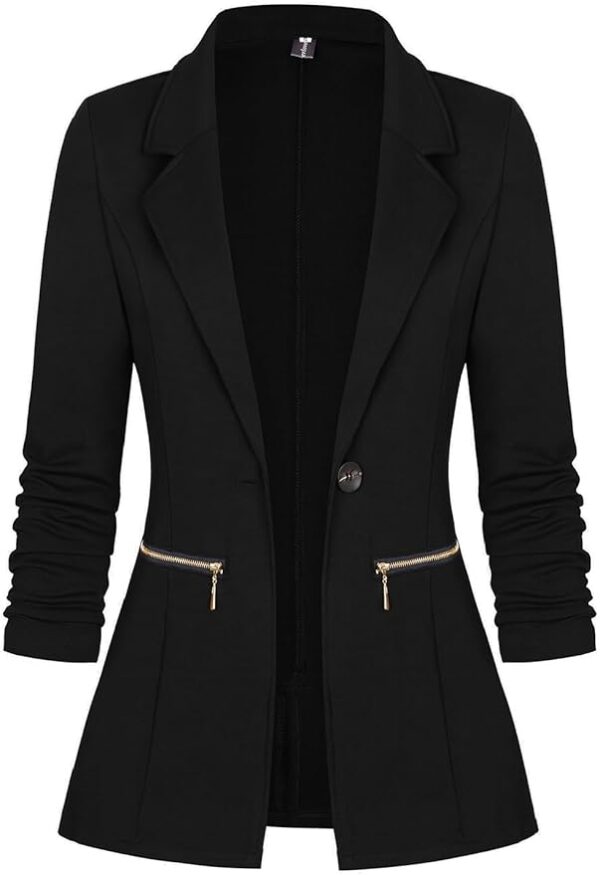 Genhoo Women's Long Sleeve Blazer Open Front Cardigan Jacket Work Office Blazer with Zipper Pockets S-3XL