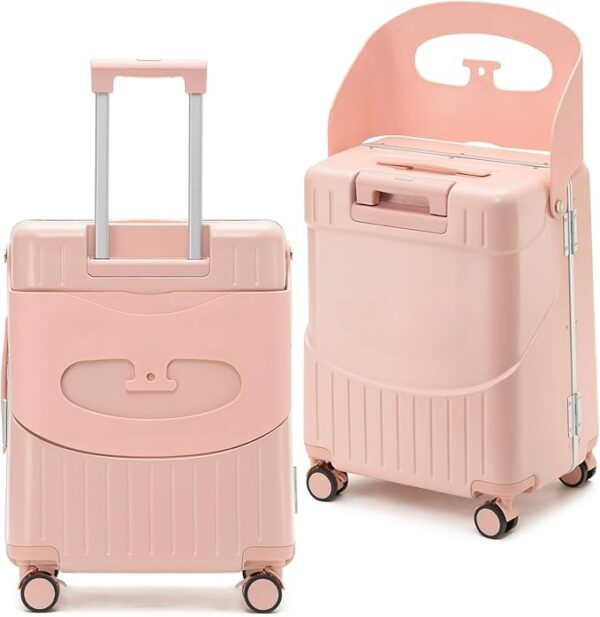 22- Inch Hardside Pink Luggage with Child Seat, Lockable 4- Spinner Wheels with TSA Approved Lock Travel Suitcase with Seat for Kids& Adult, Free Luggage Cover and Safety Seatbelt